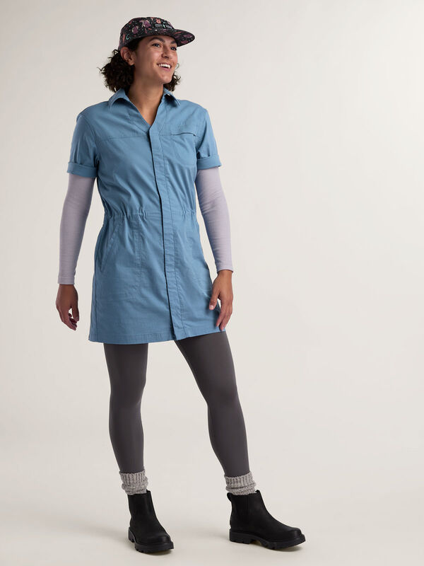 Short Sleeve Utility Shirt Dress: Wren